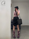 BASERANGE pattern suspender skirt SKPS-CO-SP24 black